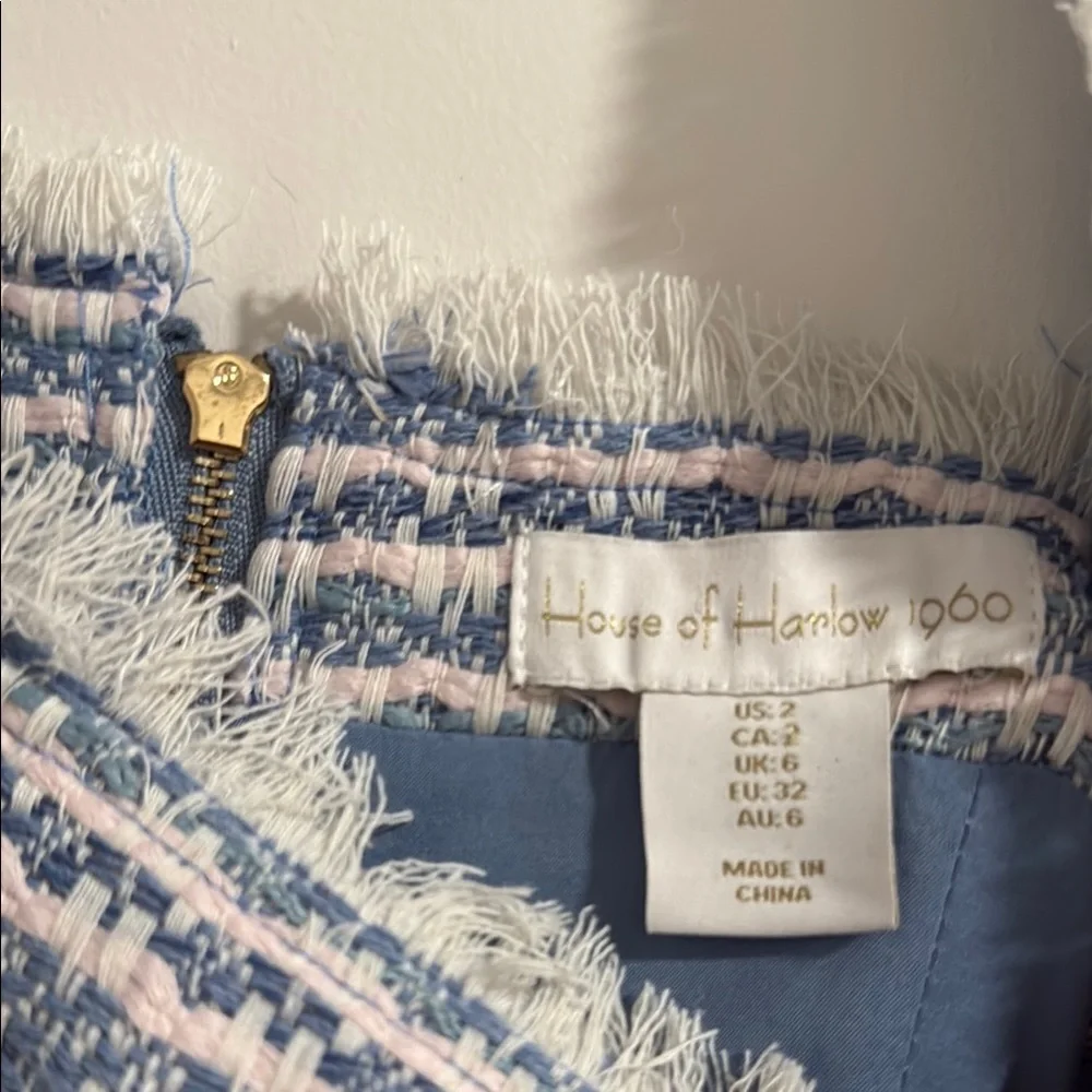 House of Harlow 1960 Blue and White Tweed Crop Top & Skort Set
